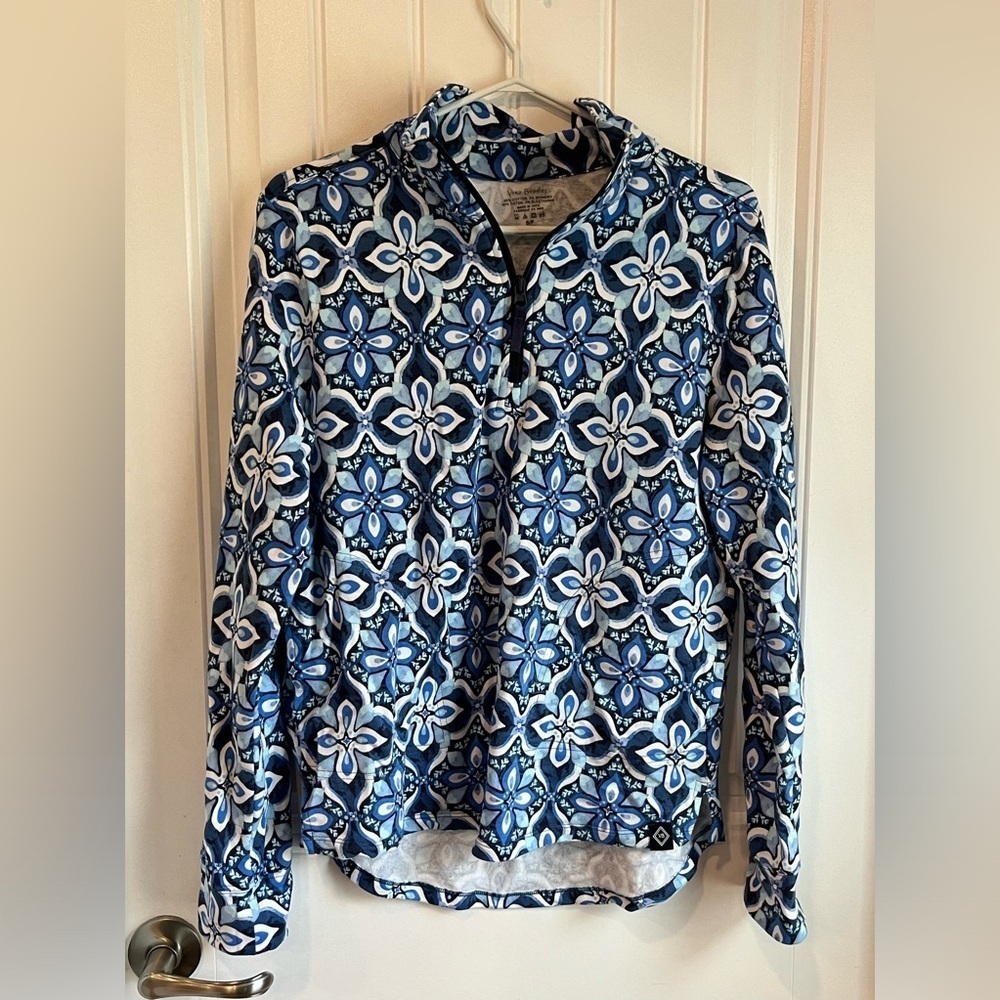 NWOT Vera Bradley 1/4 zip Sweatshirt Sweater Top RAINDROP MEDALLION Blue - Picture 3 of 11